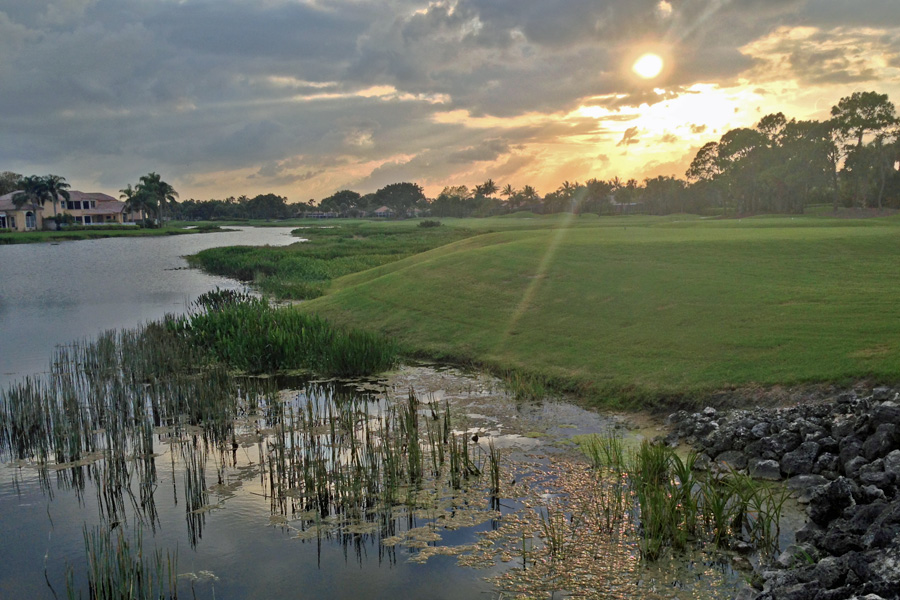 Sunset on the 4th hole of the Heritage course at Ibis Country Club. 
