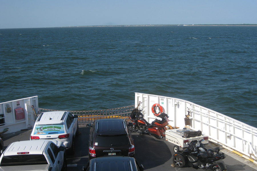 Checking on the bike from the bar on the ferry - it was a pretty smooth ride.