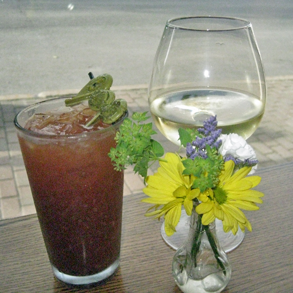 Bloody Maria & chardonnay - note the fiddlehead garnish. 