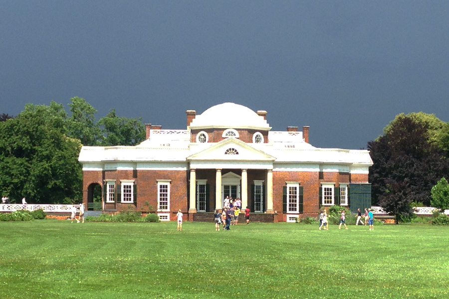 Monticello's back yard - Black skies from the storm in the background
