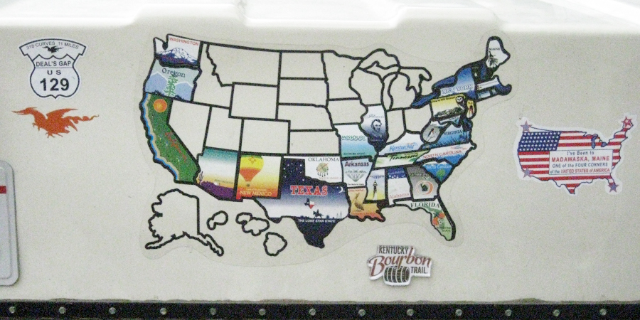 Deal's Gap, The Tail of the Dragon, Four Corners sticker from Madawaska, the Bourbon Trail and 32 out of the Lower 48 states.  Now that's a bike ride!!