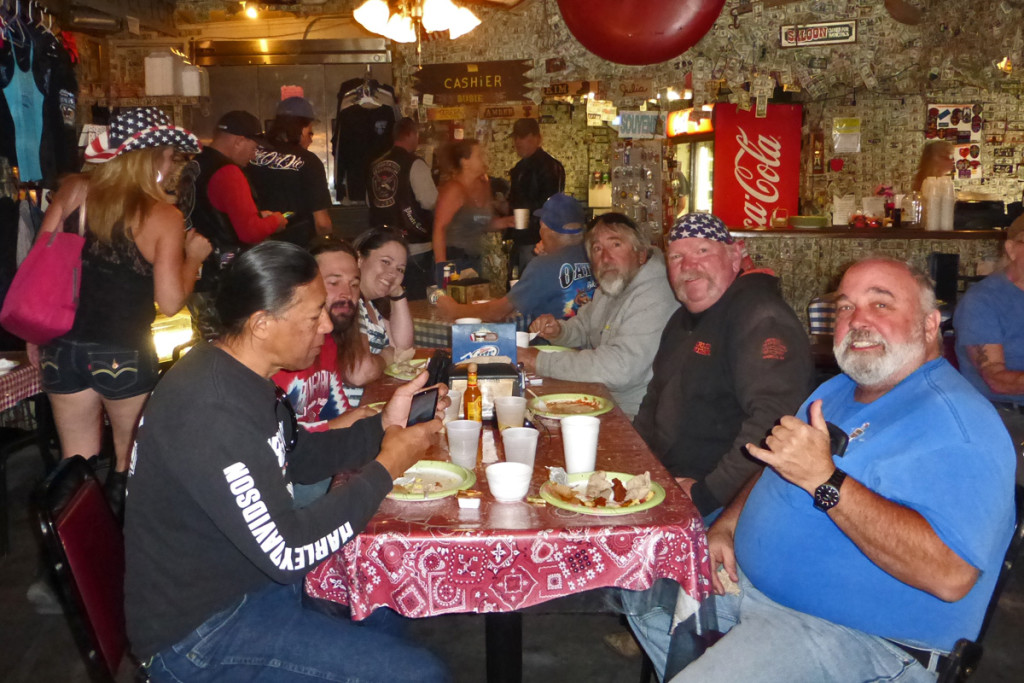 Breakfast at the Dollar Bill Bar.  Just about every surface in here is covered with dollar bills, signed, dated, and stuck wherever you can find a space. Photo carefully cropped....